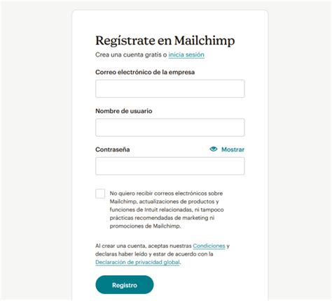 mailchimp iniciar sesión.